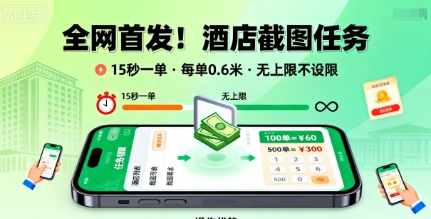 全网首发！酒店截图任务，15秒一单，每单0.6米，任务无上限不设限，矩阵操作单日3张到手【揭秘】-创云资源分享创云网创