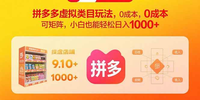 （15943期）拼多多虚拟类目玩法，0成本，可矩阵，小白也能轻松日入1000+-稳盈网资源分享稳盈网