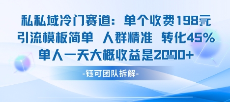 私域冷门赛道单个收费198米引流模板简单人群精准 45%的转化率单人一天大概收益多张-优加资源分享优加网创