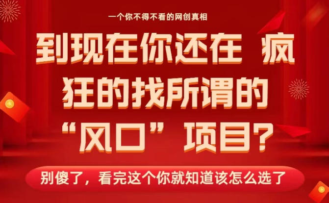 马上26年了，你还在找所谓的风口项目？别傻了，看完这个你全都懂了！【揭秘】-创云资源分享创云网创