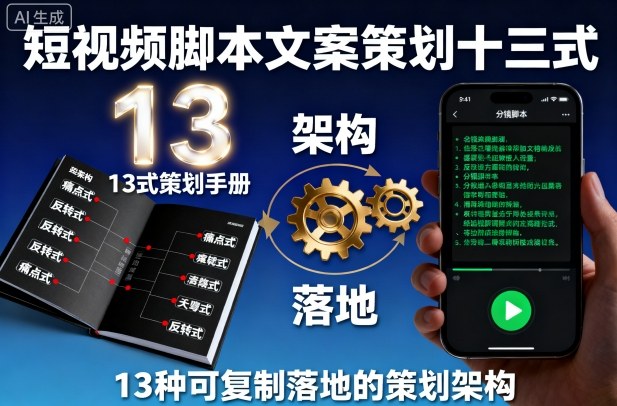 短视频脚本文案策划十三式，13种可复制落地的策划架构-创云资源分享创云网创