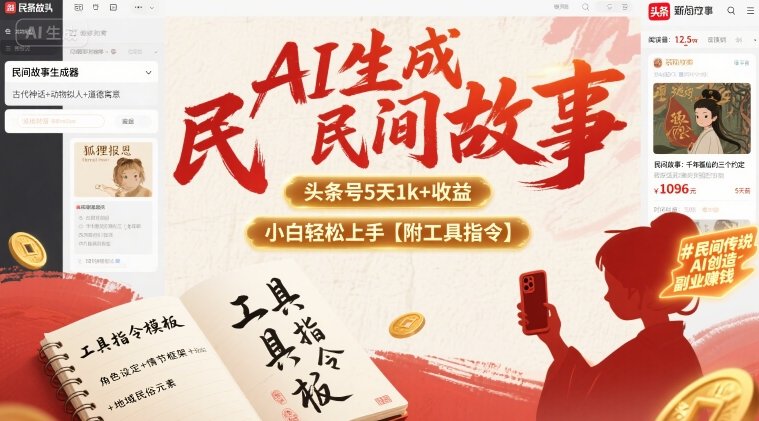 AI生成民间故事，头条号5天1k+，小白轻松上手【附工具指令】-优加资源分享优加网创