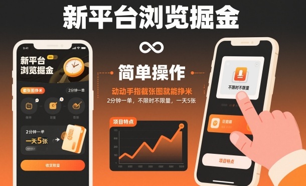 新平台浏览掘金，动动手指截张图就能挣米，2分钟一单，不限时不限量，一天5张【揭秘】-创云资源分享创云网创