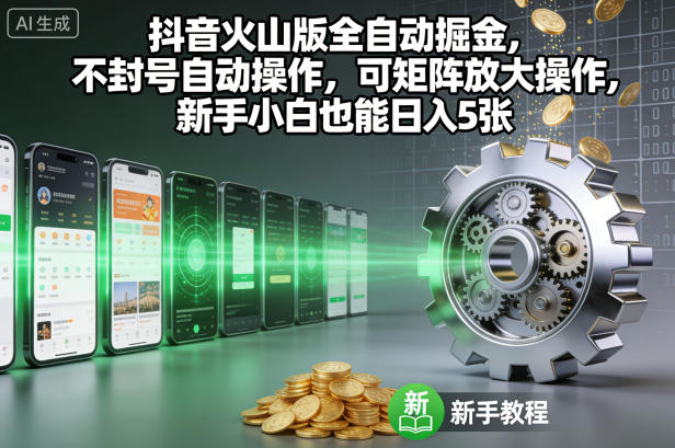 抖音火山版全自动掘金，不封号自动操作，可矩阵放大操作，新手小白也能日入5张【揭秘】-创云资源分享创云网创