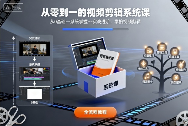 从零到一的视频剪辑系统课，从0基础–系统掌握–实战进阶，学拍视频剪辑-创云资源分享创云网创