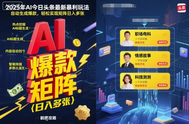 2025年AI今日头条最新暴利玩法，自动生成爆款，轻松实现矩阵日入多张-稳盈网资源分享稳盈网