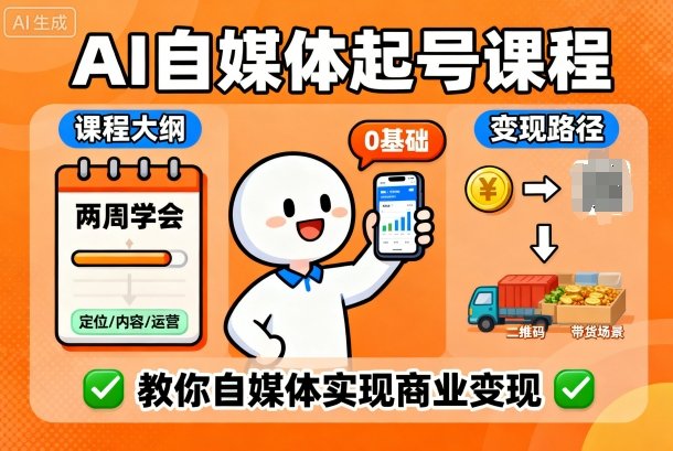 AI自媒体起号课程，0基础小白两周学会，教你自媒体实现商业变现-创云资源分享创云网创