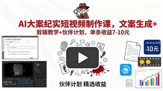 （15992期）AI大案纪实短视频制作课，文案生成+剪辑教学+伙伴计划，单条收益7-10元-创云资源分享创云网创