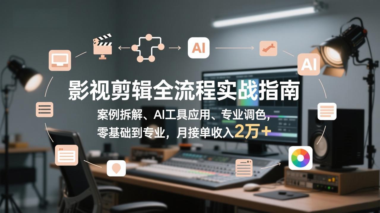 影视剪辑全流程实战指南，案例拆解、AI工具应用、专业调色，零基础到专业，月接单收入2万+-创云资源分享创云网创