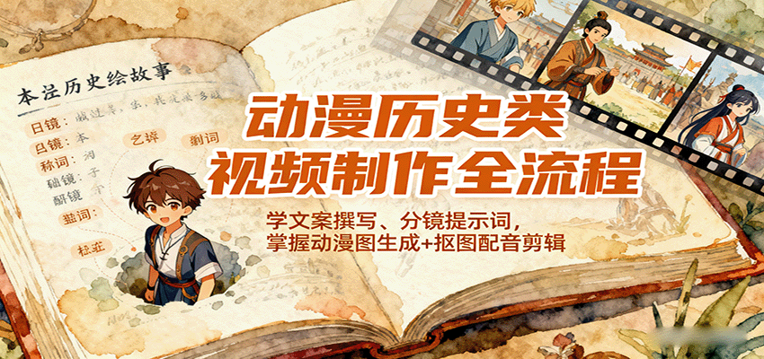 动漫历史类视频制作全流程，学文案撰写、分镜提示词，掌握动漫图生成+抠图配音剪辑-稳盈网资源分享稳盈网