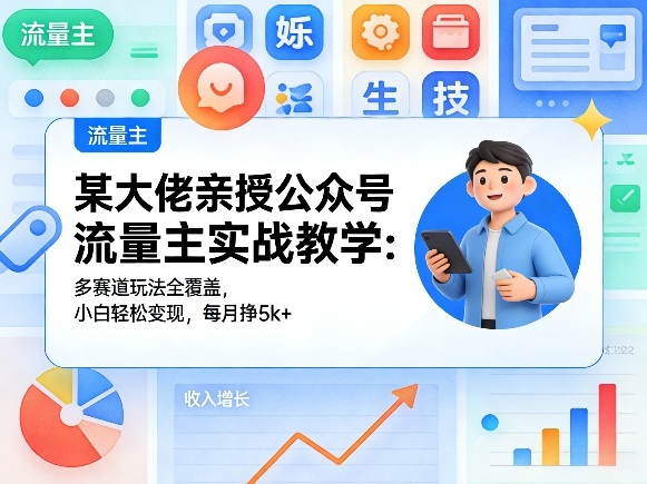某大佬亲授公众号流量主实战教学：多赛道玩法全覆盖，小白轻松变现，每月多挣5k+-创云资源分享创云网创