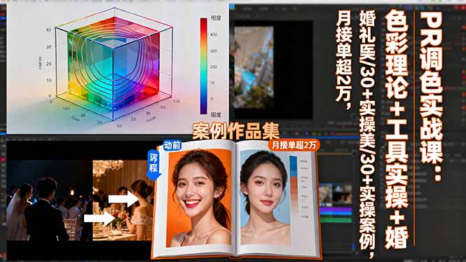 PR调色实战课：色彩理论+工具实操+婚礼医美/30+实操案例，月接单超2万-创云资源分享创云网创