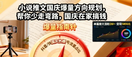 小说推文国庆爆量方向规划，帮你少走弯路，国庆在家搞钱-创云资源分享创云网创