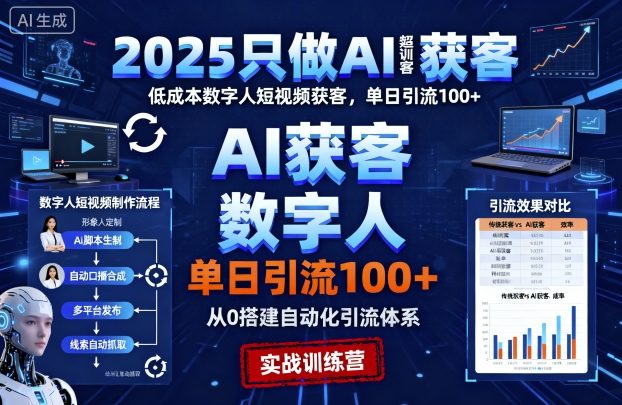 2025只做AI获客，AI超级获客实训营，低成本数字人短视频获客，单日引流100+-稳盈网资源分享稳盈网