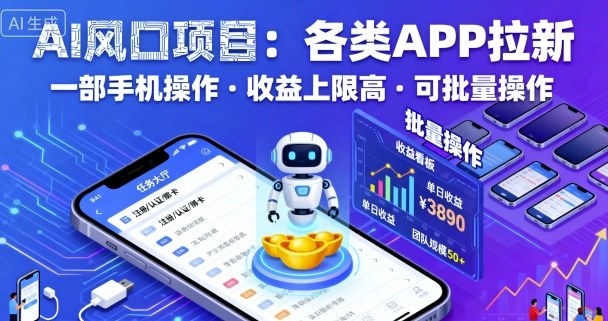 AI风口项目，各类APP拉新，一部手机就可以操作，收益上限高，可批量操作-稳盈网资源分享稳盈网