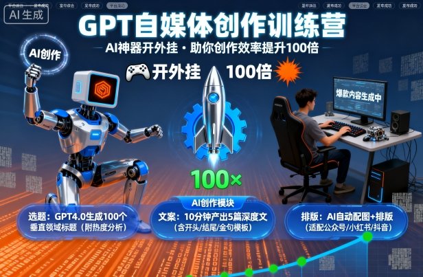 GPT自媒体创作训练营：AI神器开外挂，助你创作效率提升100倍-创云资源分享创云网创