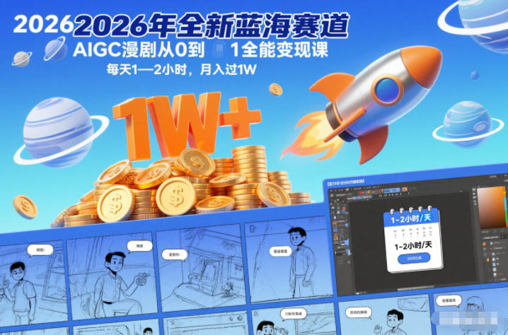2026年全新蓝海赛道AIGC漫剧从0到1全能变现课，每天1—2小时，月入过1W-创云资源分享创云网创