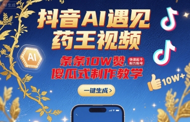 抖音AI遇见药王视频，条条10W赞，快速起千粉万粉号，傻瓜式制作教学-优加资源分享优加网创
