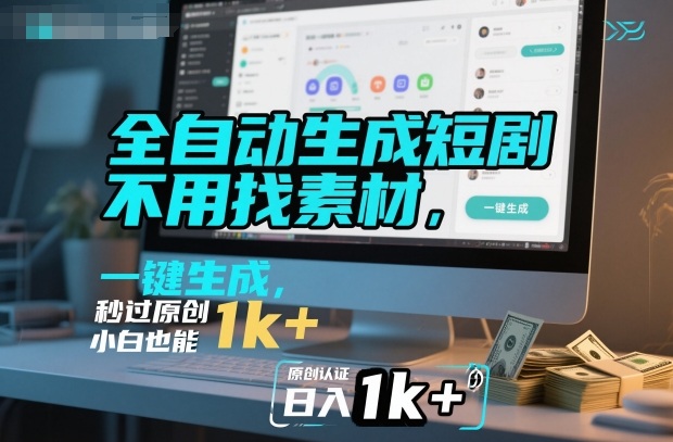 全自动生成短剧，不用找素材，不用剪辑，一键生成，秒过原创，小白也能轻松日入1k+【揭秘】-创云资源分享创云网创