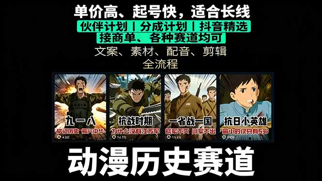 历史动漫赛道撸分成：起号、文案、素材、配音、剪辑，单视频收益破万-创云资源分享创云网创