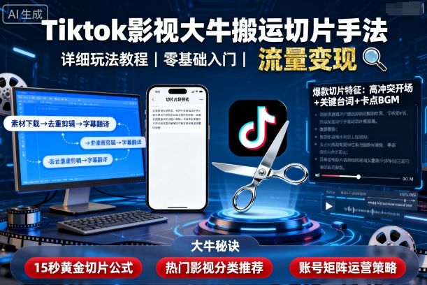 Tiktok影视大牛搬运切片手法，详细玩法教程-优加资源分享优加网创