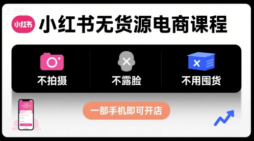 小红书无货源电商课程，不拍摄不露脸不用囤货，一部手机即可开店-稳盈网资源分享稳盈网