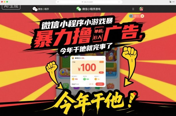微信小程序小游戏暴力撸广告，单机日入100，今年干他就完事了-创云资源分享创云网创