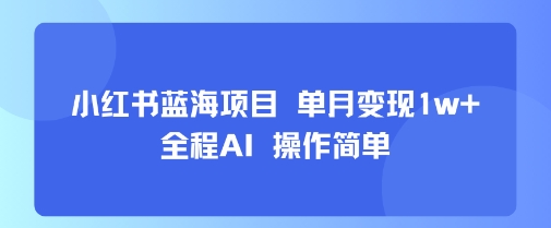 小红书蓝海项目 单月变现1w+ 全程AI 操作简单-优加资源分享优加网创