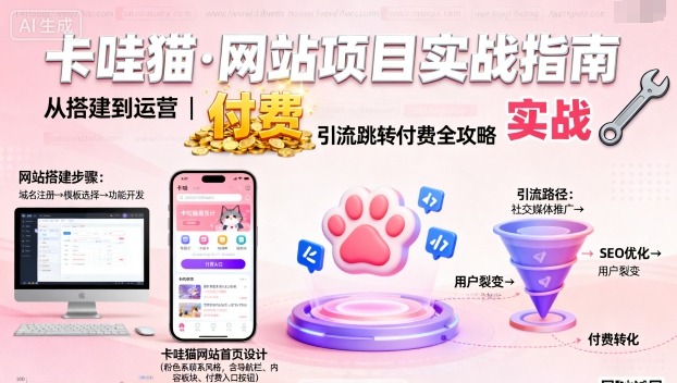 卡哇猫·网站项目，网站搭建与运营以及引流跳转付费-优加资源分享优加网创