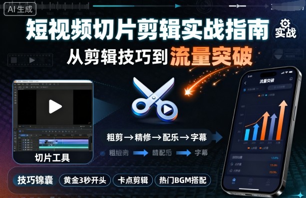 短视频切片剪辑实战指南，从剪辑技巧到流量突破-优加资源分享优加网创