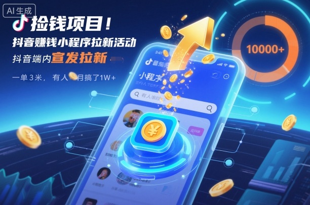 捡钱项目！抖音賺钱小程序拉新活动，抖音端内宣发拉新，一单3米，有人半个月搞了1W+-创云资源分享创云网创