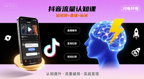 抖音流量认知课，短视频+直播+私域，认知提升，闪电开悟-优加资源分享优加网创