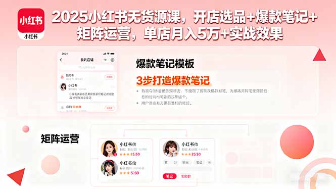 2025小红书无货源课，开店选品+爆款笔记+矩阵运营，单店月入5万+实战效果-稳盈网资源分享稳盈网