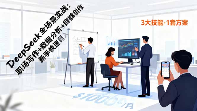 DeepSeek全场景实战：职场写作+数据分析+自媒体创作，新手快速月入过万-创云资源分享创云网创