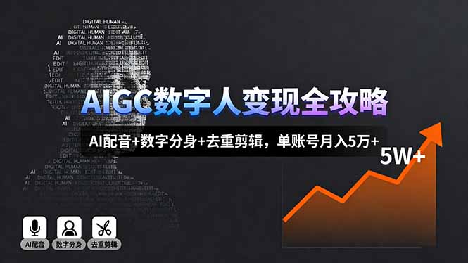 AIGC数字人变现全攻略，AI配音+数字分身+去重剪辑，单账号月入5万+-创云资源分享创云网创