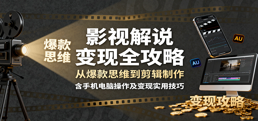 影视解说变现全攻略：从爆款思维到剪辑制作，含手机电脑操作及变现实用技巧-优加资源分享优加网创
