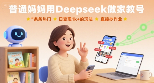 普通妈妈用Deepseek做家教号，条条热门，日变现1k+的玩法，直接抄作业-创云资源分享创云网创