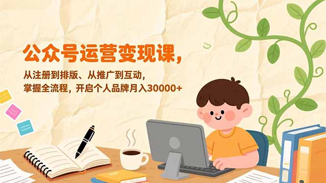 公众号运营变现课，从注册到排版、从推广到互动，掌握全流程，开启个人品牌月入30000+-创云资源分享创云网创